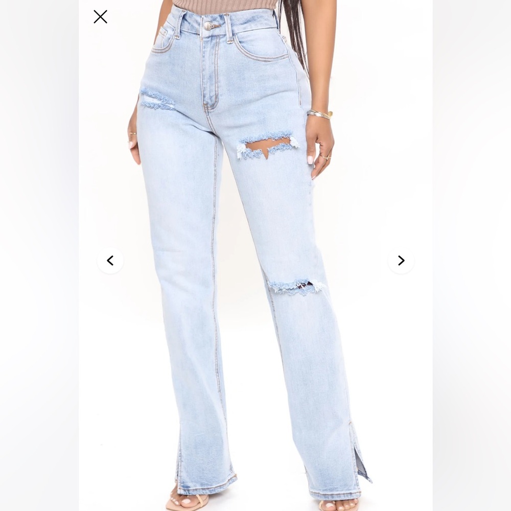 NWT FASHION NOVA SAVANNAH SPLIT HEM BLUE JEANS 5 - Picture 3 of 13